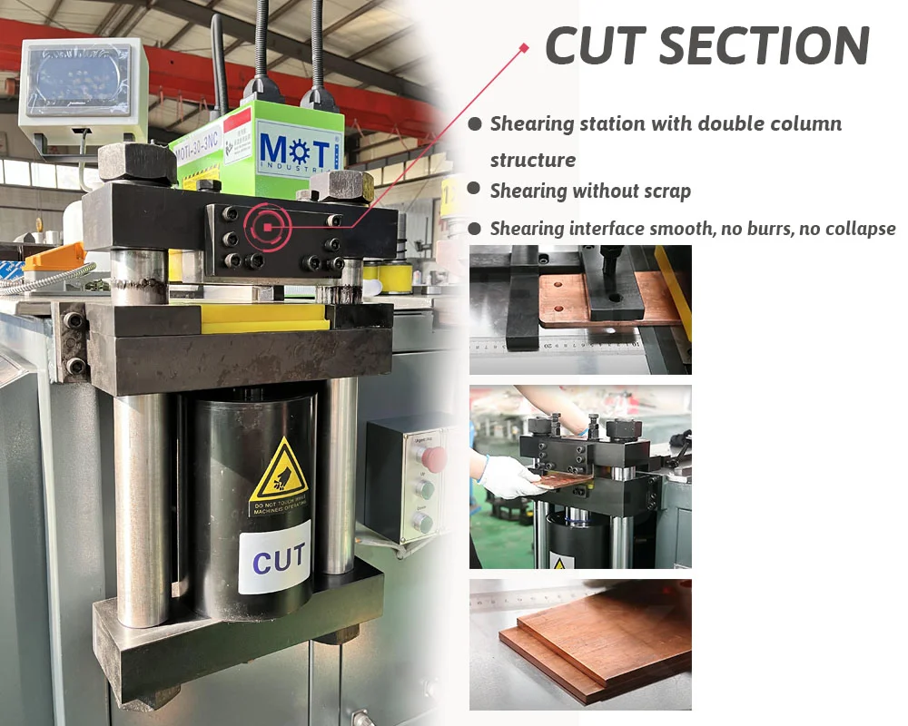 Unidad de corte de la MÁQUINA DE PROCESAMIENTO DE BARRAS DE COBRE MOTI-50-3NC