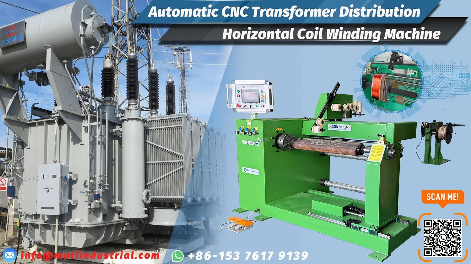 Automatic Transformer Distribution CNC Horizontal Winding Machine MOTI-2T PRO