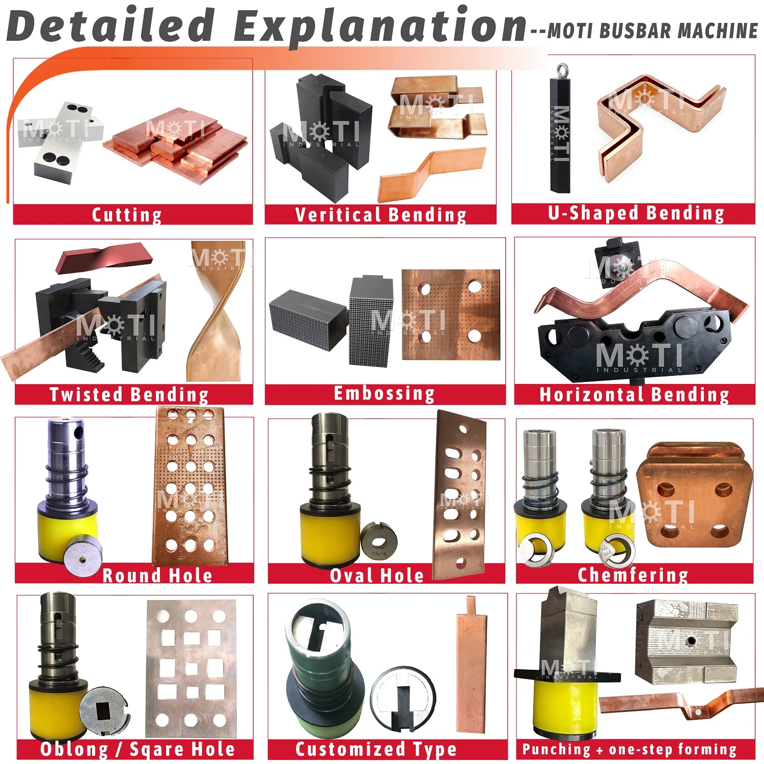 MOTI INDUSTRIAL Group as the busbar machine manufacturer provide different kinds busbar punch and dies and bending tools