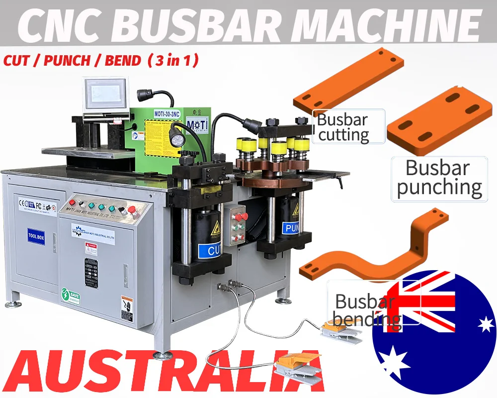 Australia's most popular busbar processing machine MOTI-30-3NC with cut punch and bend functions