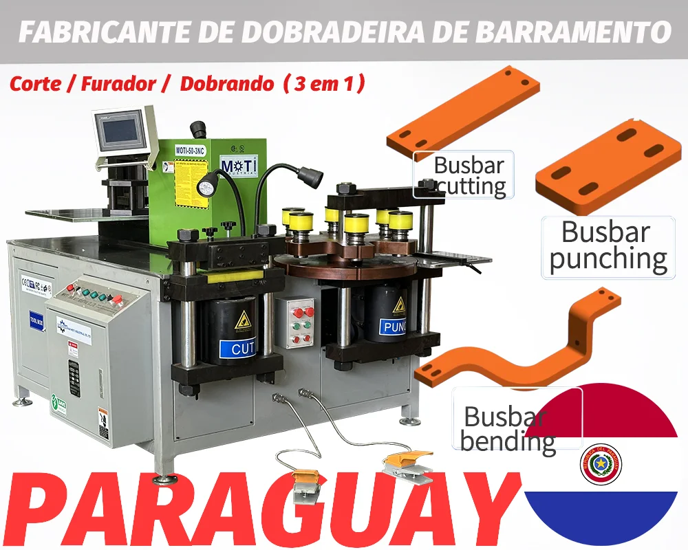 Máquina de corte, dobra e puncionamento de barras de cobre