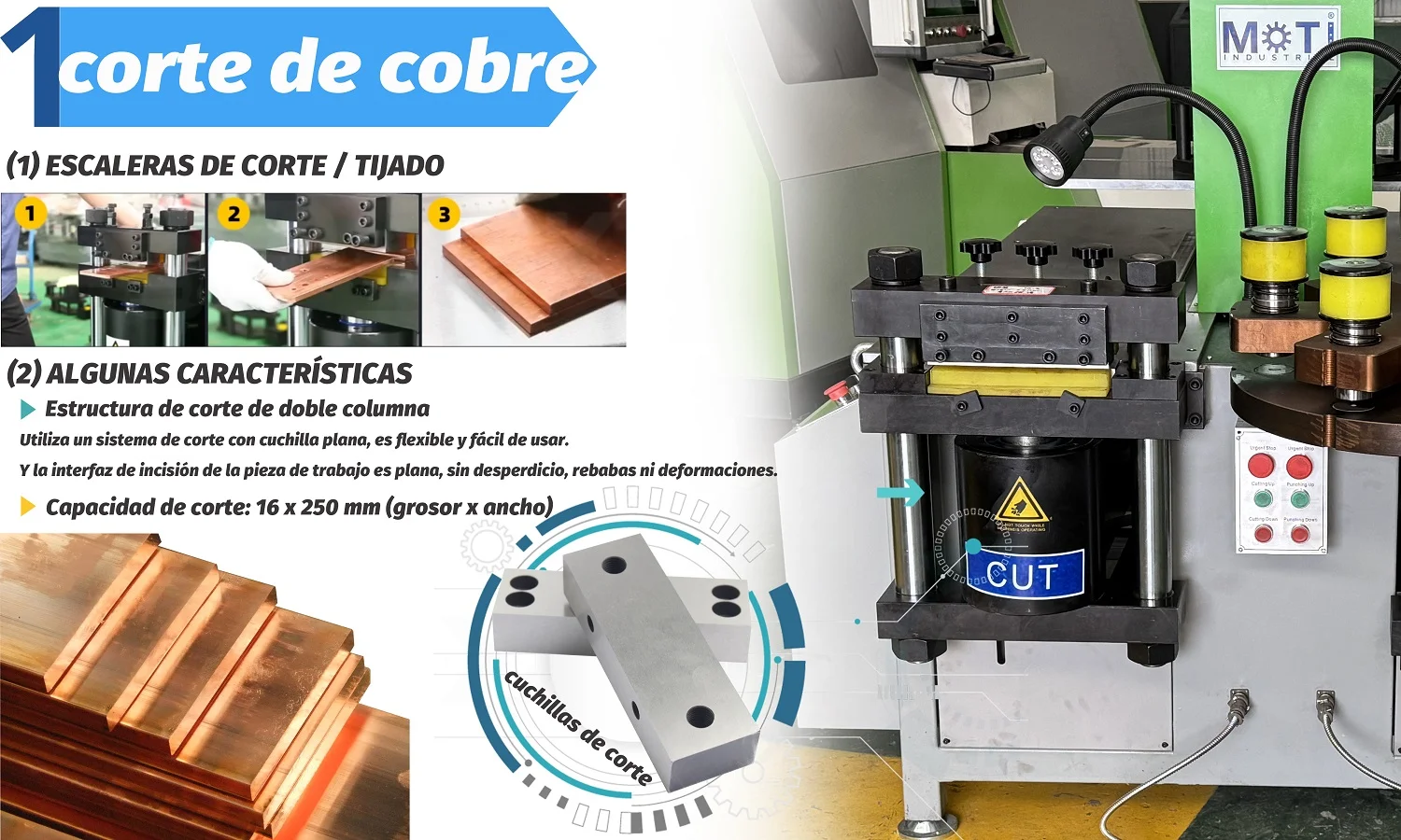 Maquina hidráulica 3 en 1 cortadora, dobladora y punzonadora de barras de cobre, placas de acero MOTI-50-3NC 20251108_1500.webp