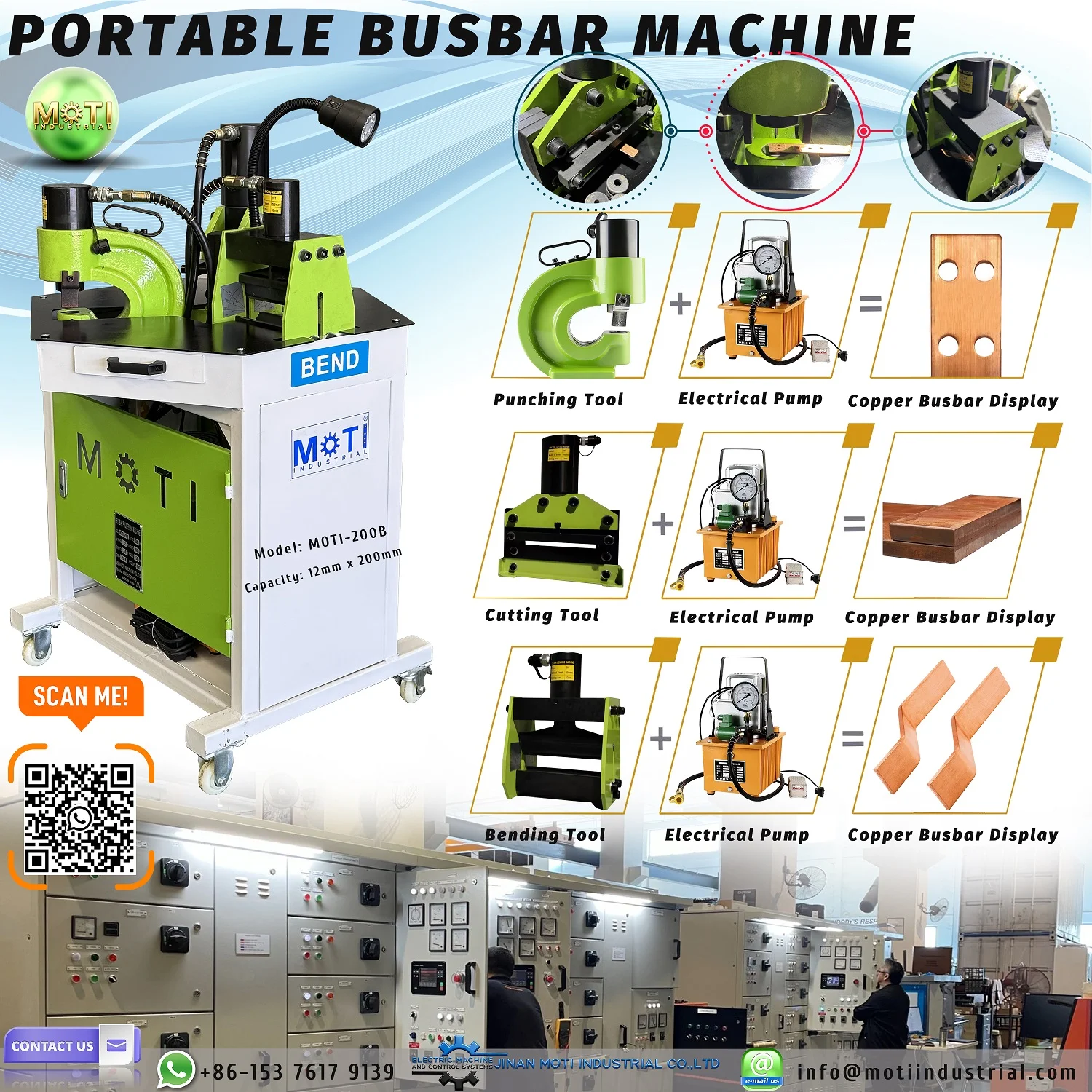 Portable Hydraulic Busbar Cutting Punching Bending Machine MOTI-200B 20260214