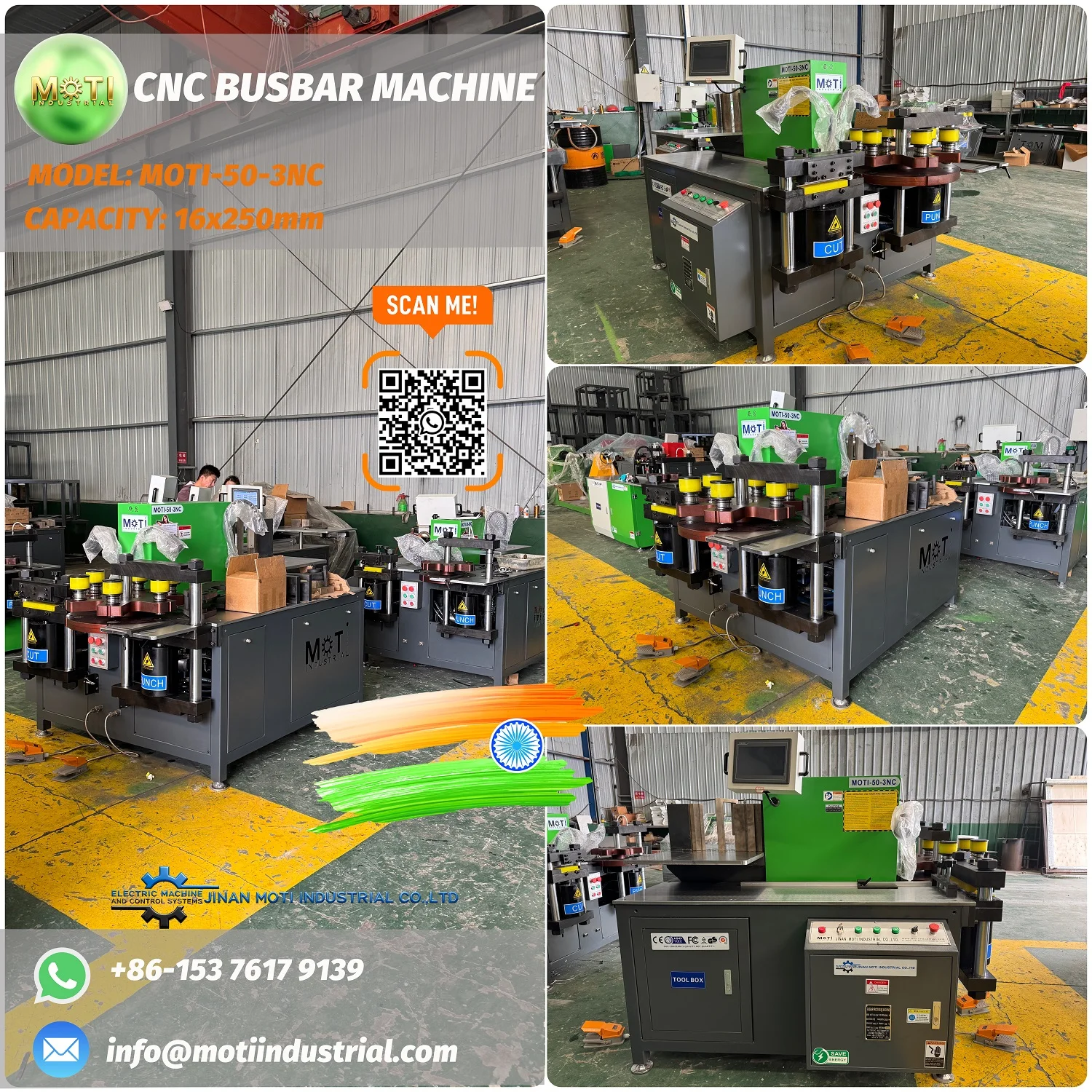 Details of the busbar punching dies, bending tools, and other components of the MOTI-50-3NC Hydraulic Busbar Punching, Cutting, and Bending Machine shipped to India