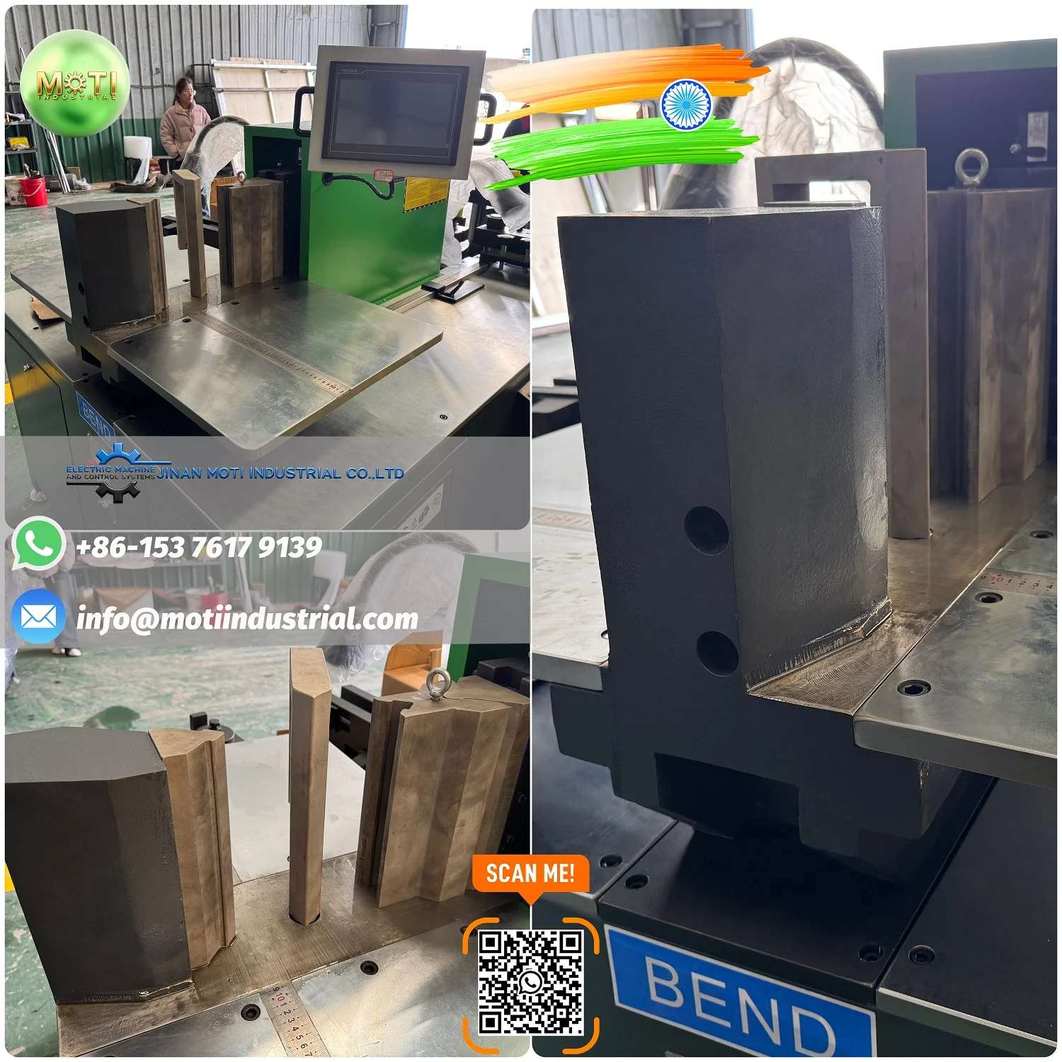 Detailed display of the open-type structure design of the MOTI-50-3NC MOTI Copper bus bar machine, capable of handling 16x250mm, shipped to India
