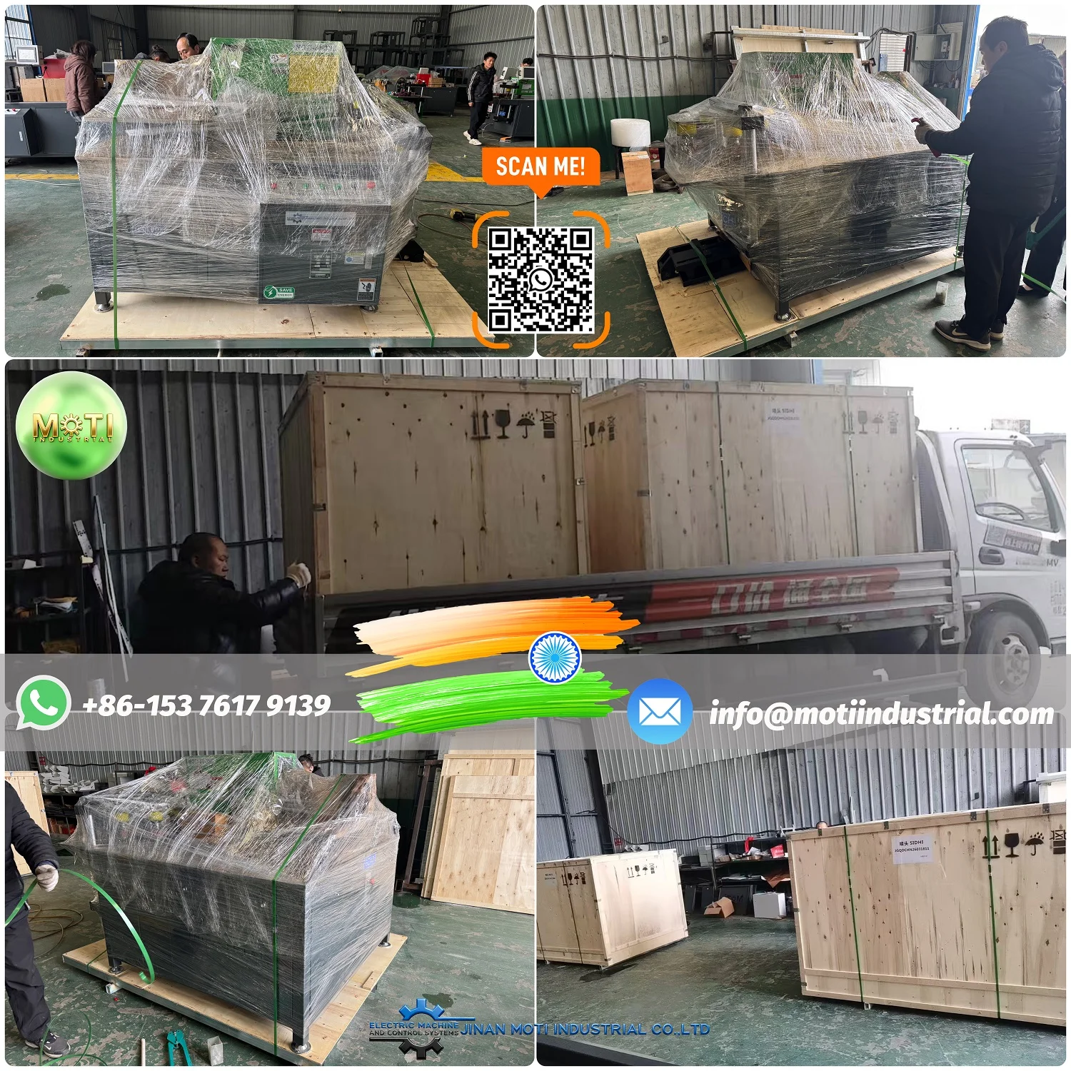The shipment and package details about the 16x250 mm MOTI CNC Busbar Bending Machine MOTI-50-3NC to India