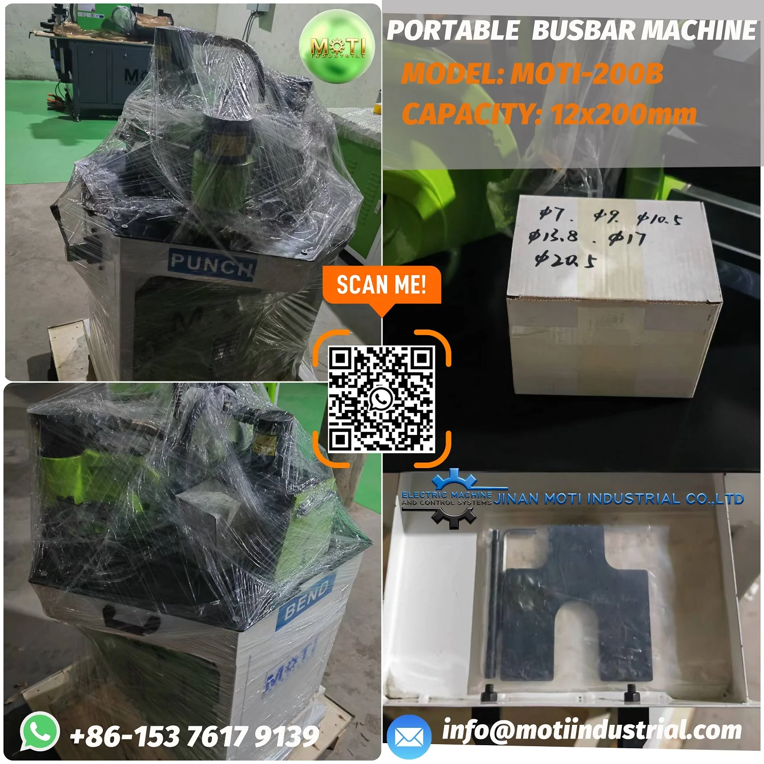 Accessories for the MOTI-200B portable busbar cutting punching bending machine before shipment to Pakistan