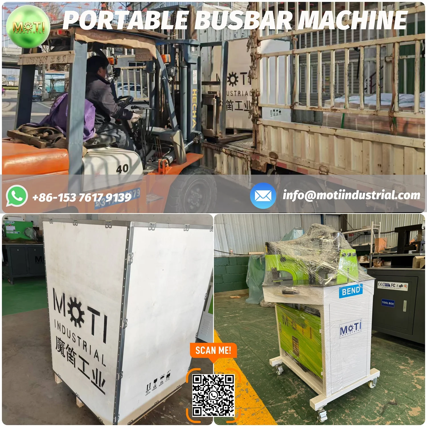 Packing and shipping details of the MOTI-200B portable busbar bending unit before shipment to Pakistan