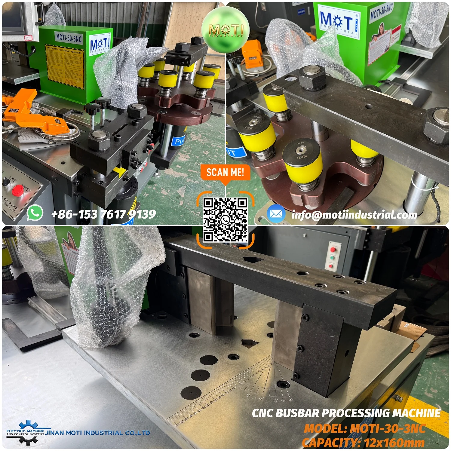 Details of the punching, shearing, and bending units of the 12x160mm CNC Busbar Bending Machine MOTI-30-3NC before shipment to Vietnam