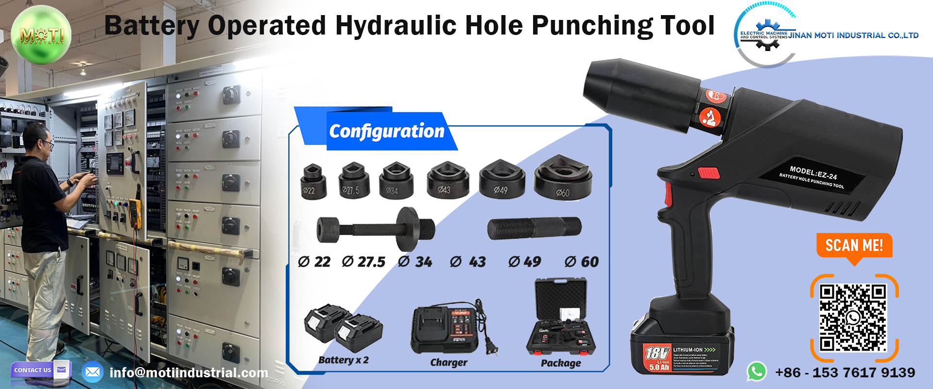 Cordless Battery-Operated Hydraulic Knockout Punch Kit